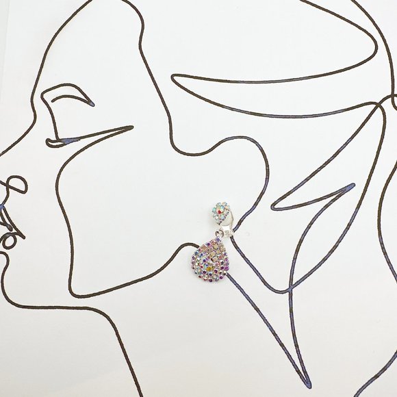 CLIP ON Small Pear Shape AB Color Rhinestone  Earrings - Picture 10 of 10